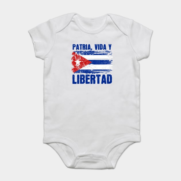 Patria, Vida y Libertad Cuban Flag Distressed Grunge Baby Bodysuit by creative
